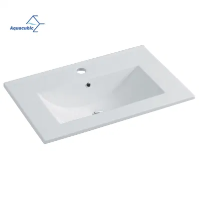 Aquacubic – lavabo rectangulaire en céramique blanche à bord fin, lavabo de dessus de lavabo, armoire de prix, éviers de salle de bains