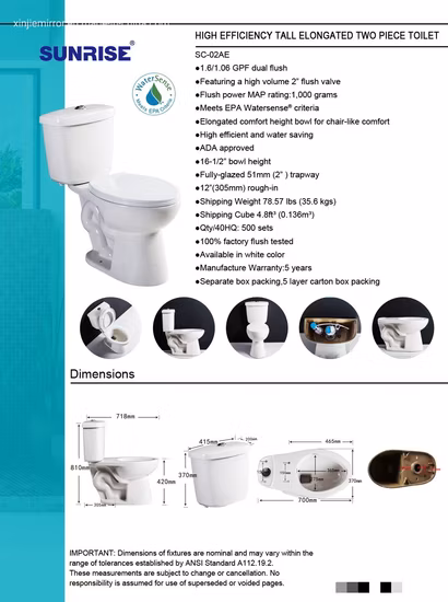 Ovs Cupc Amérique du Nord Wc Moderne Sanitaires Forme Carrée Accrocher Toilettes Cuvette Salle De Bains Céramique