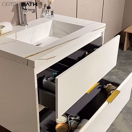 Meubles muraux de vanité de salle de bains de panneau en bois minimaliste moderne européen avec tiroir et miroir