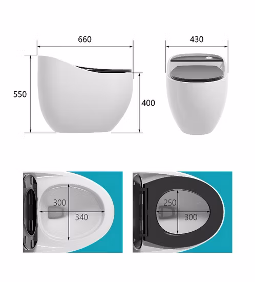 Toilettes en céramique deux pièces de forme ronde, sanitaires sans bords, placard de salle de bains, petit Couple moderne, toilettes montées au sol