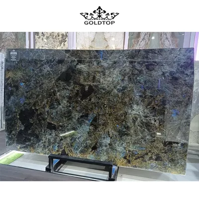 Dessus de vanité en granit de dalle de labradorite bleue polie par décoration d'intérieur en pierre de luxe